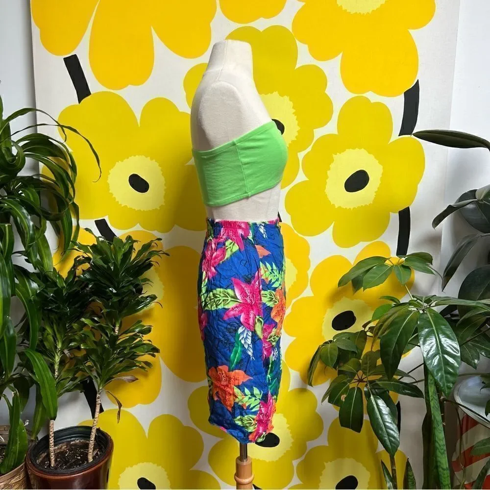 Vintage 80s / 90s Neon Tropical Hawaiian Tiki 3 piece Beach Vacation Skirt Set